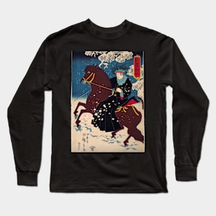 A Native American Woman on Horseback in the Snow Long Sleeve T-Shirt